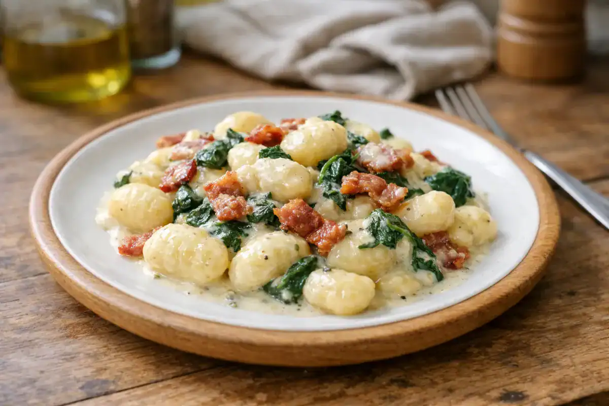 krémové gnocchi so slaninou